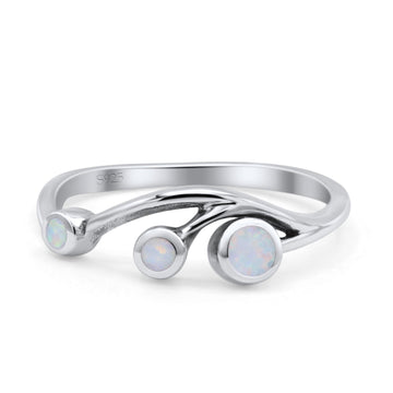 Three Stone Petite Dainty Fashion Thumb Ring Lab Created White Opal Solid 925 Sterling Silver